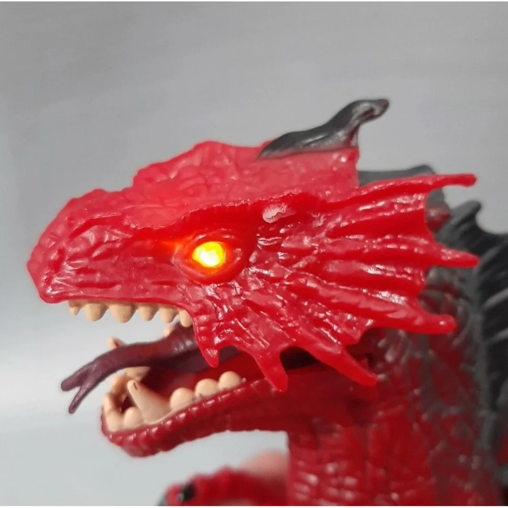 Red Black Dragon Battery Op. Toy Walks Lights Sound Head/Wings Move Tested Works